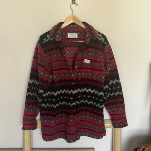 Sherpa oversized jacket red button up cozy fleece mountains outdoor size large